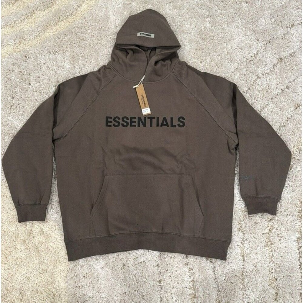 Essentials Fear of God Classic Logo Coffee Brown Hoodie for Men Size Large